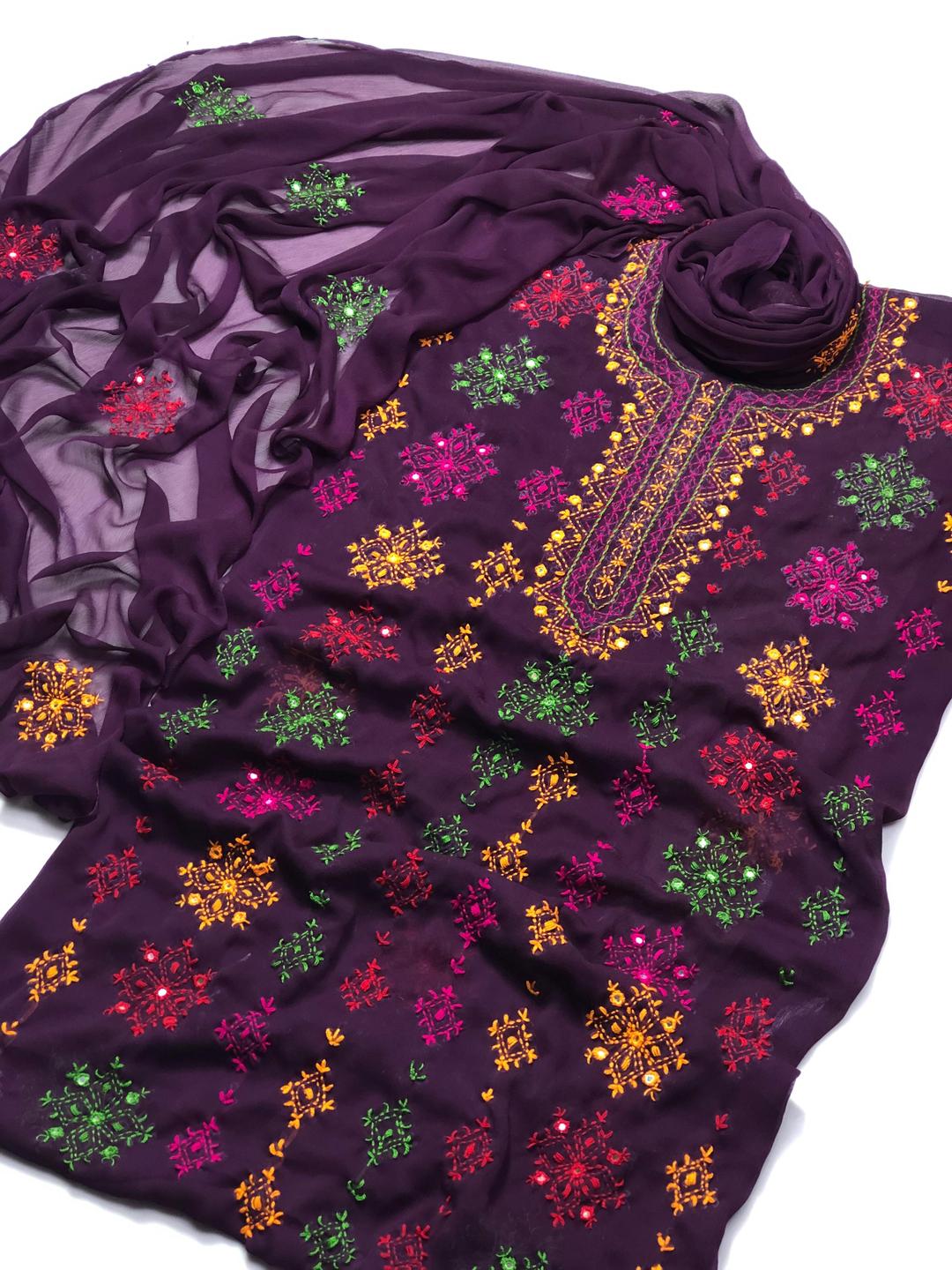 2 Pcs Women's Unstitched Hand Embroidered Suit