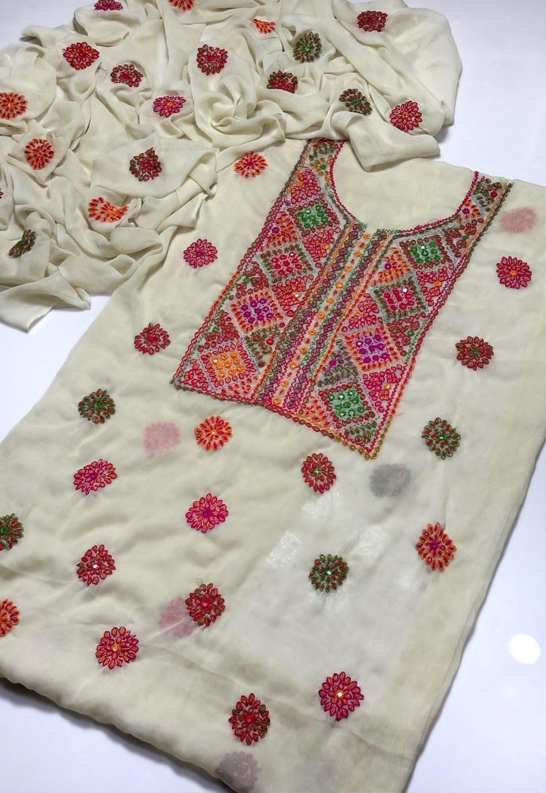 2 Pcs Women's Unstitched Sheesha Work Suit