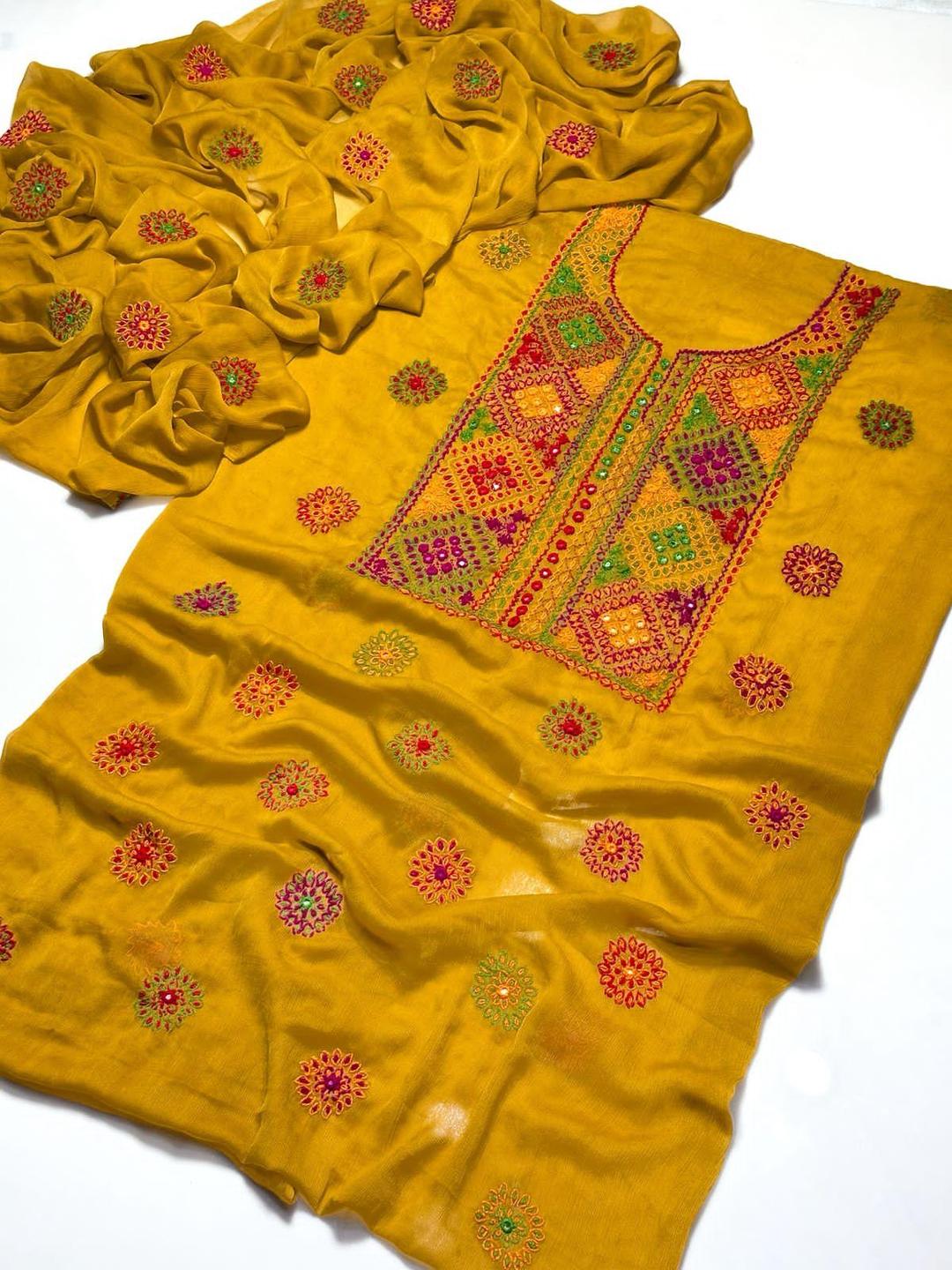 2 Pcs Women's Unstitched Sheesha Work Suit