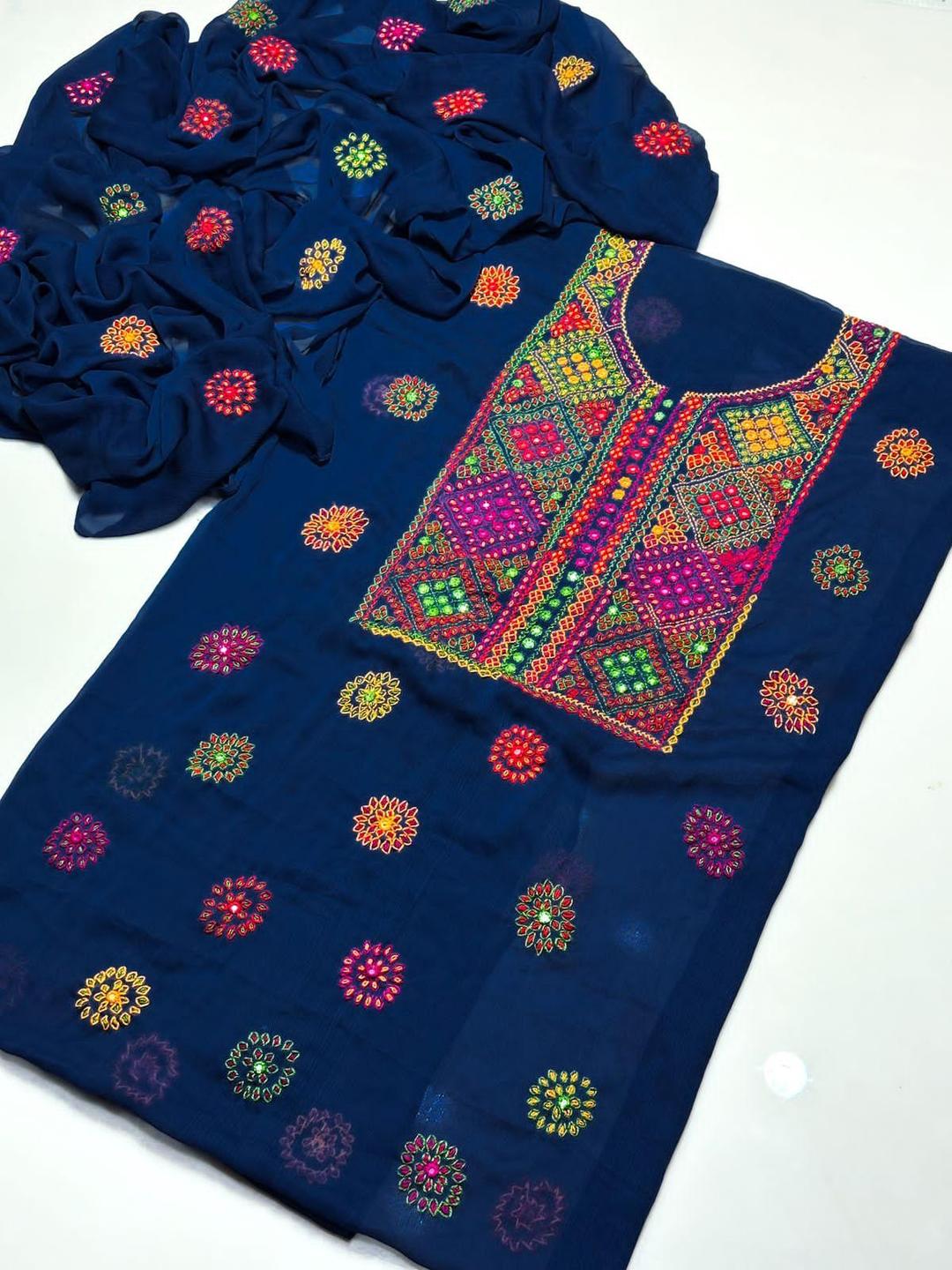 2 Pcs Women's Unstitched Sheesha Work Suit