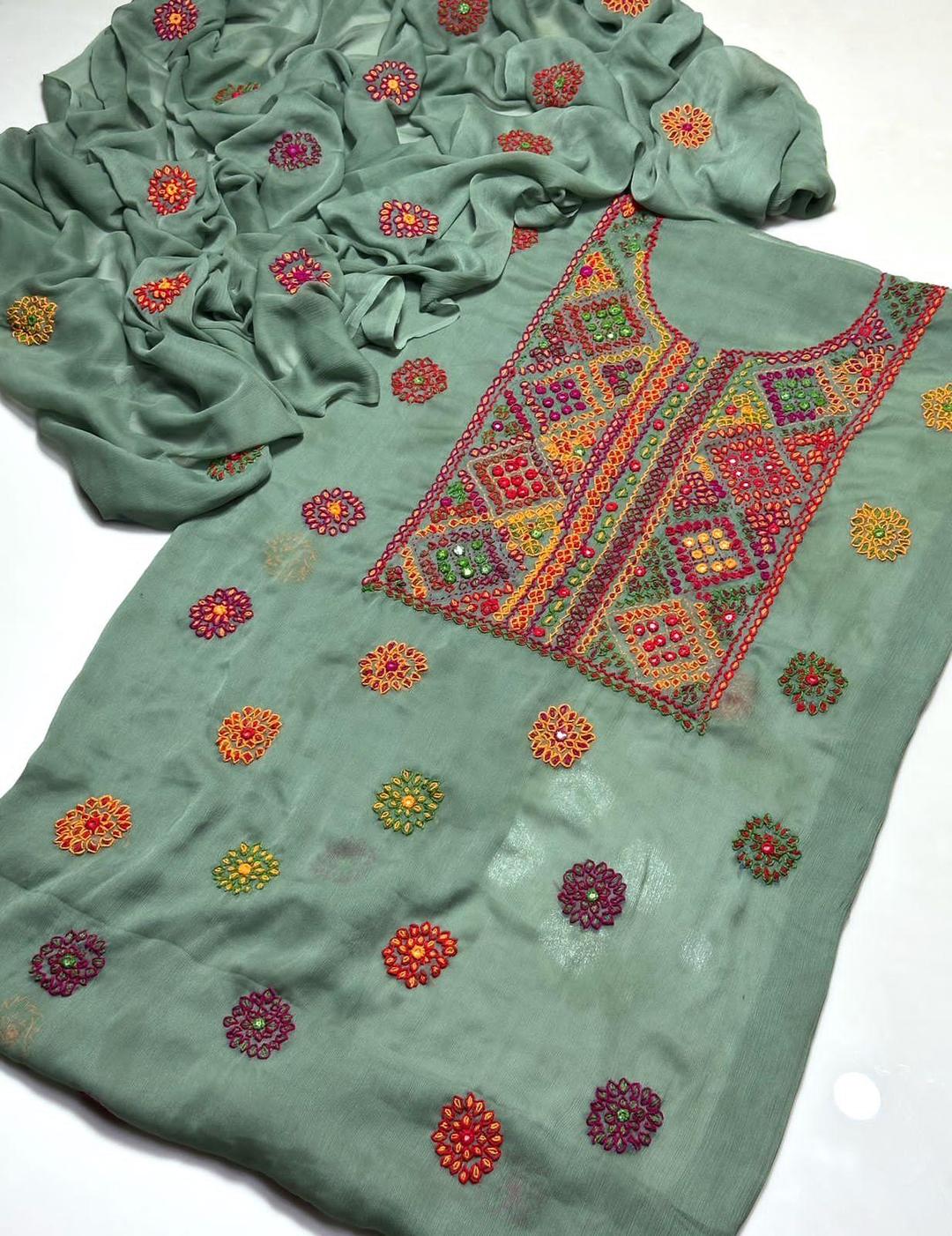 2 Pcs Women's Unstitched Sheesha Work Suit