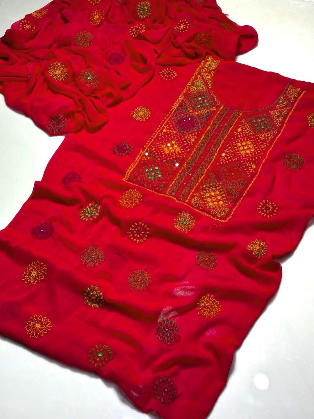 2 Pcs Women's Unstitched Sheesha Work Suit