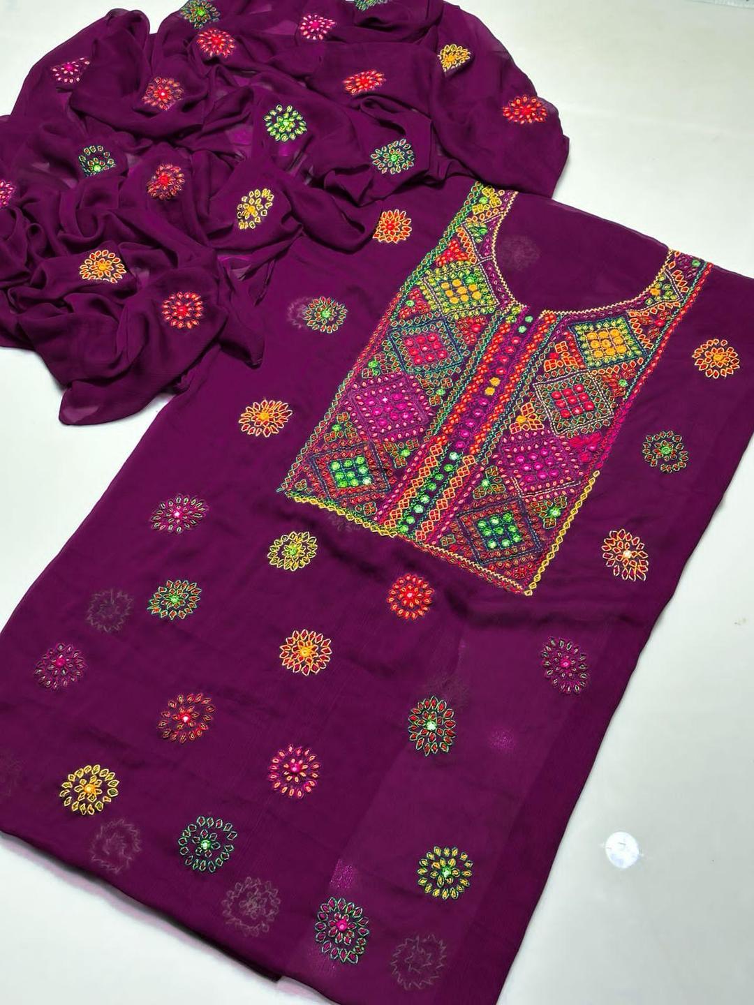 2 Pcs Women's Unstitched Sheesha Work Suit