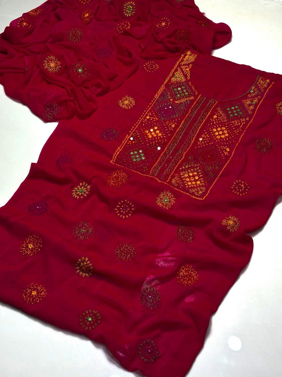 2 Pcs Women's Unstitched Sheesha Work Suit