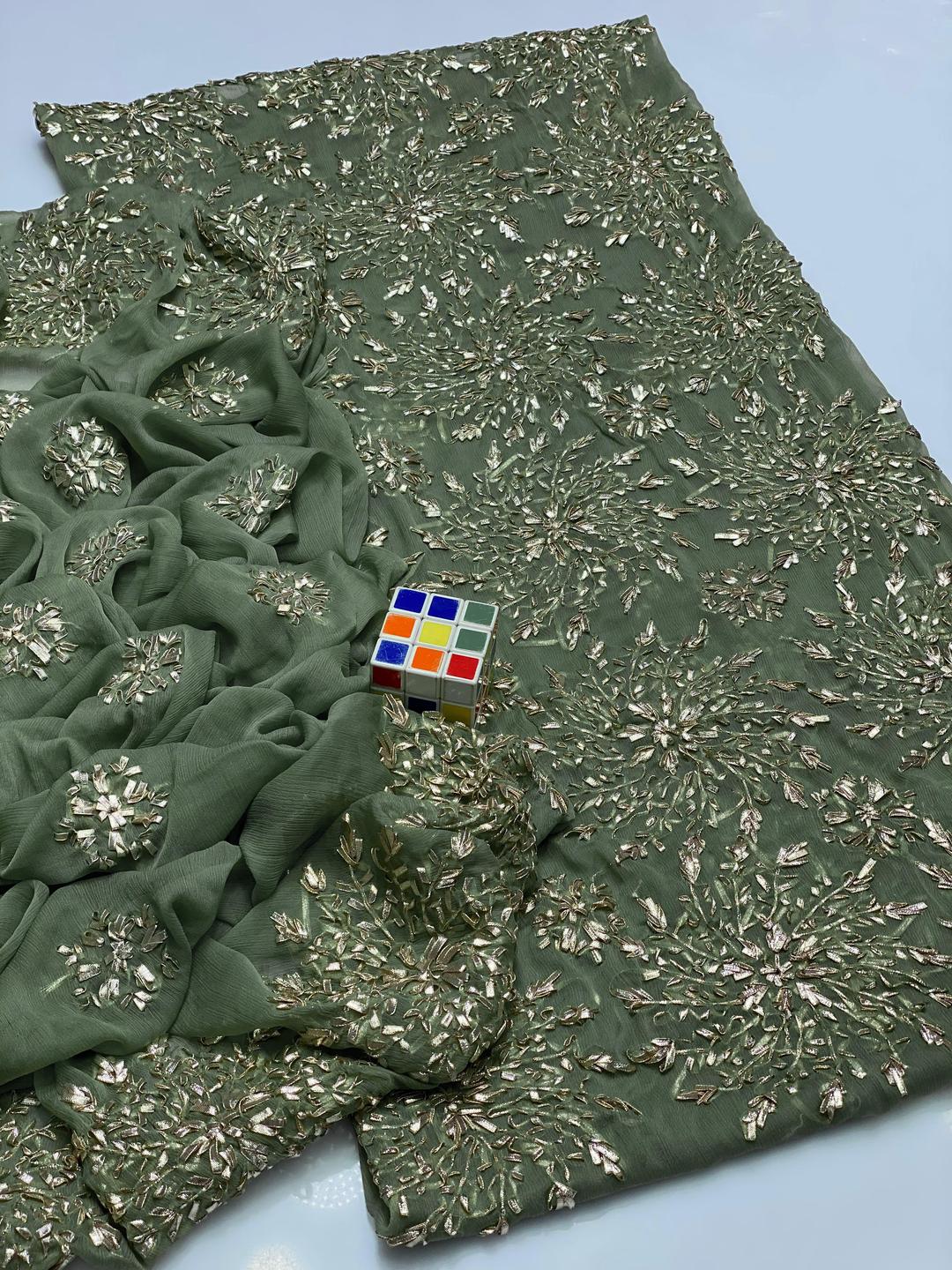 2 Pcs Women's Unstitched Gota Work Suit