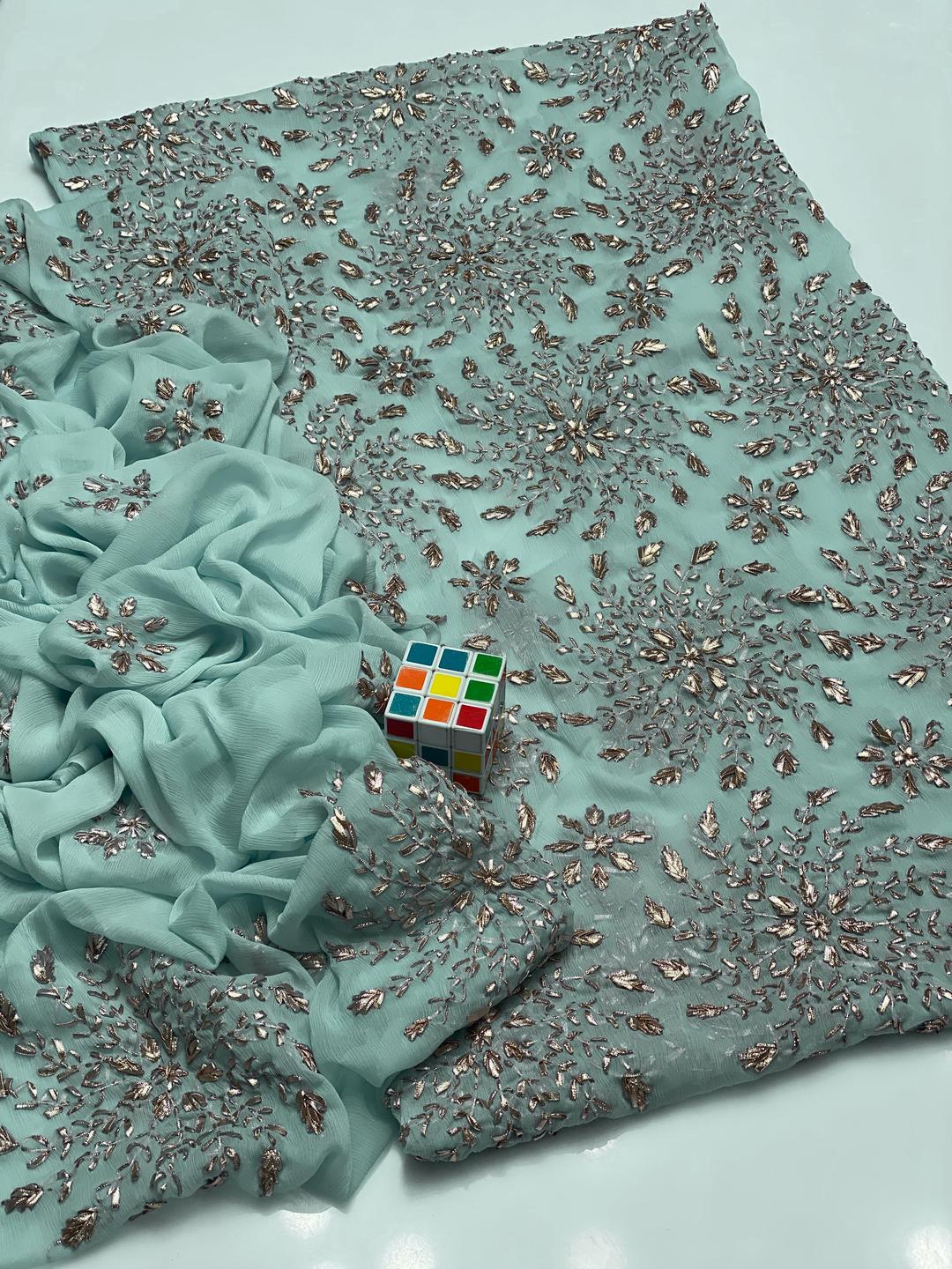 2 Pcs Women's Unstitched Gota Work Suit