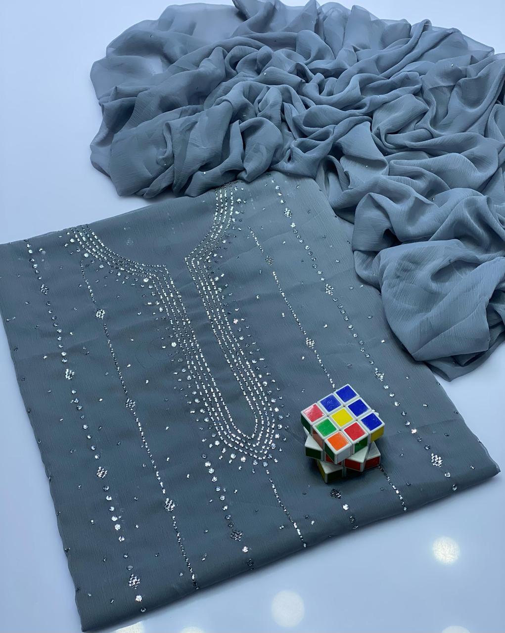 2 Pcs Women's Unstitched Hand Work Suit