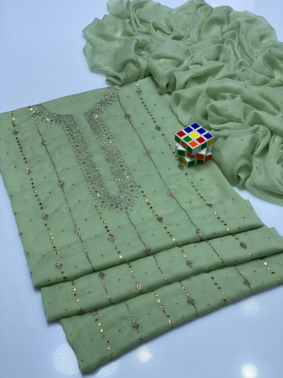 2 Pcs Women's Unstitched Hand Work Suit