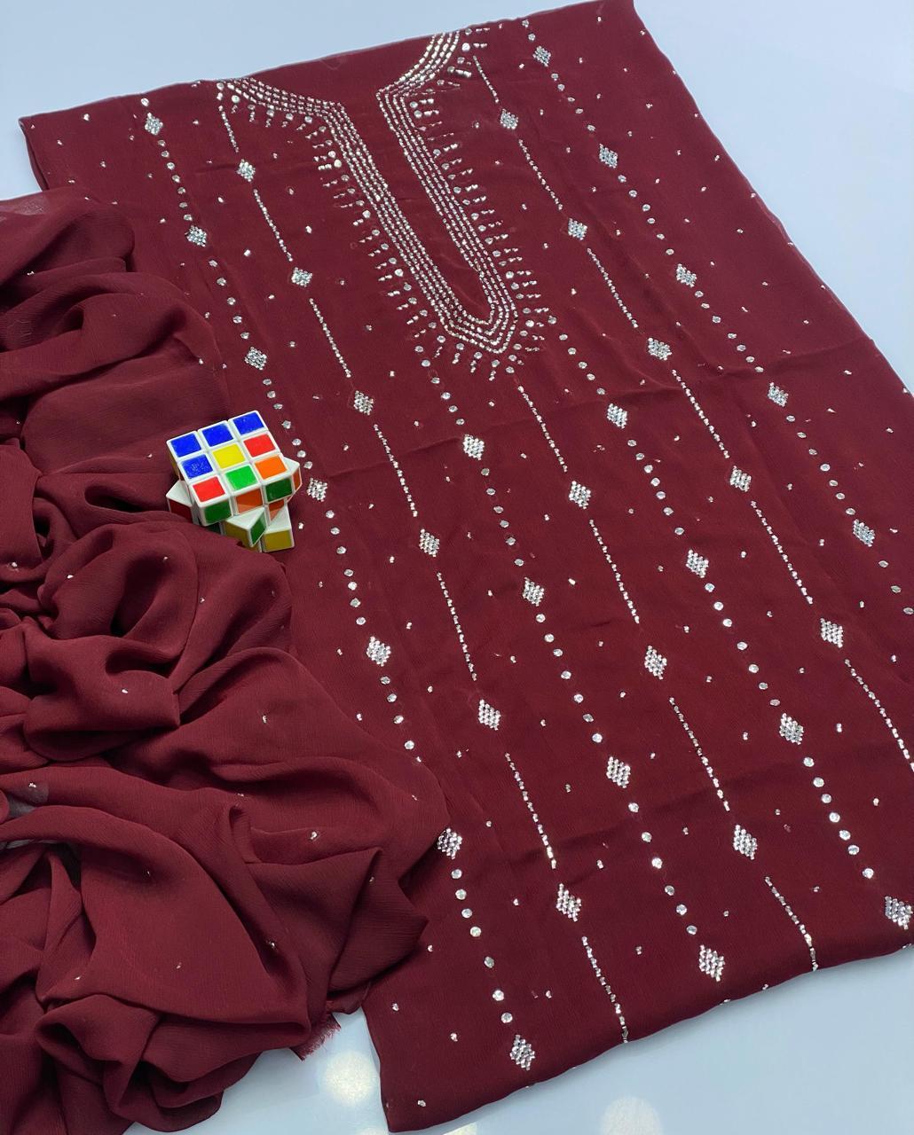 2 Pcs Women's Unstitched Hand Work Suit