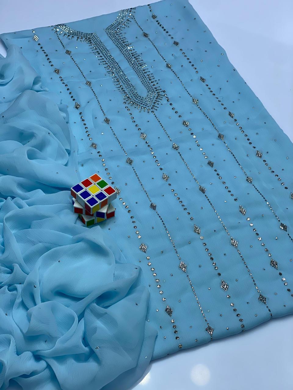 2 Pcs Women's Unstitched Hand Work Suit