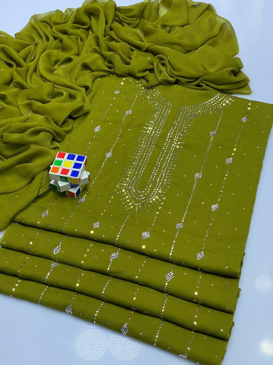 2 Pcs Women's Unstitched Hand Work Suit