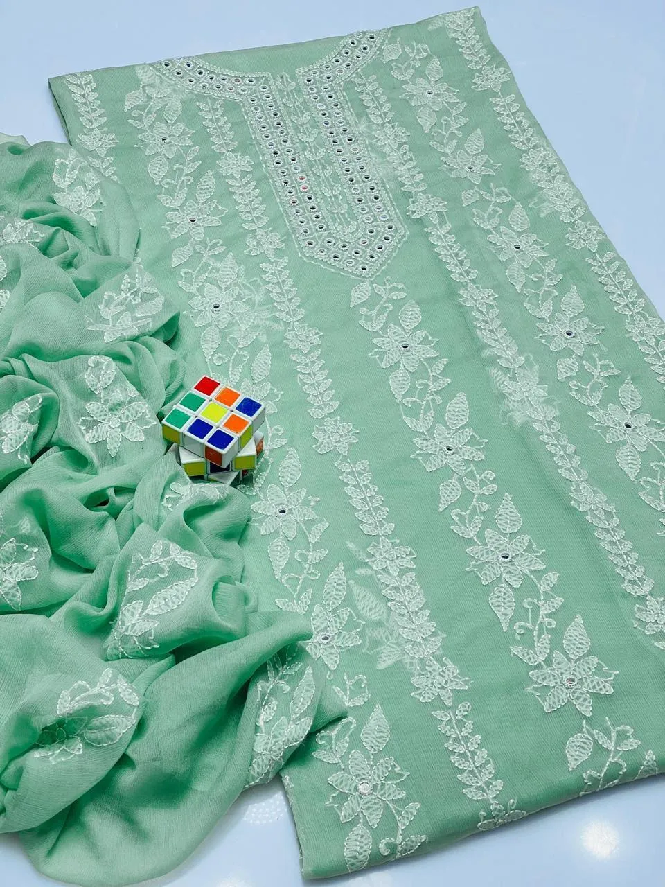 2 Pcs Women's Unstitched Sheesha Work Suit