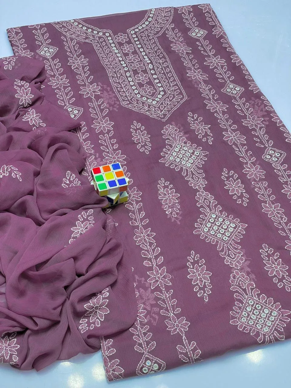 2 Pcs Women's Unstitched Sheesha Work Suit