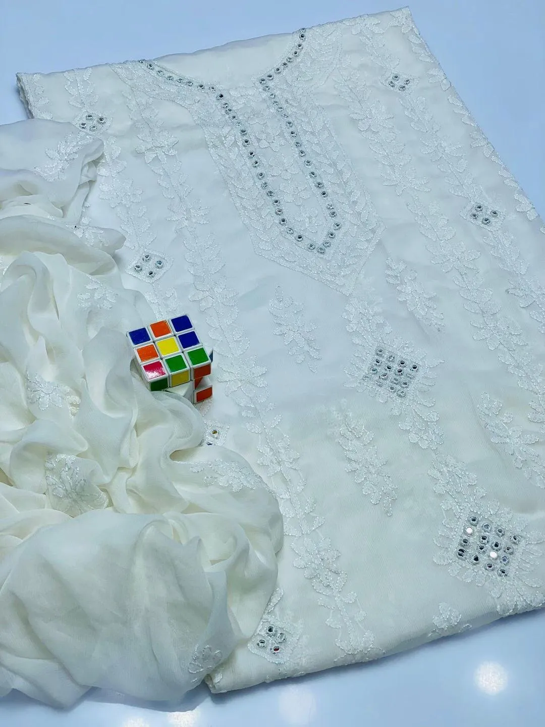 2 Pcs Women's Unstitched Sheesha Work Suit