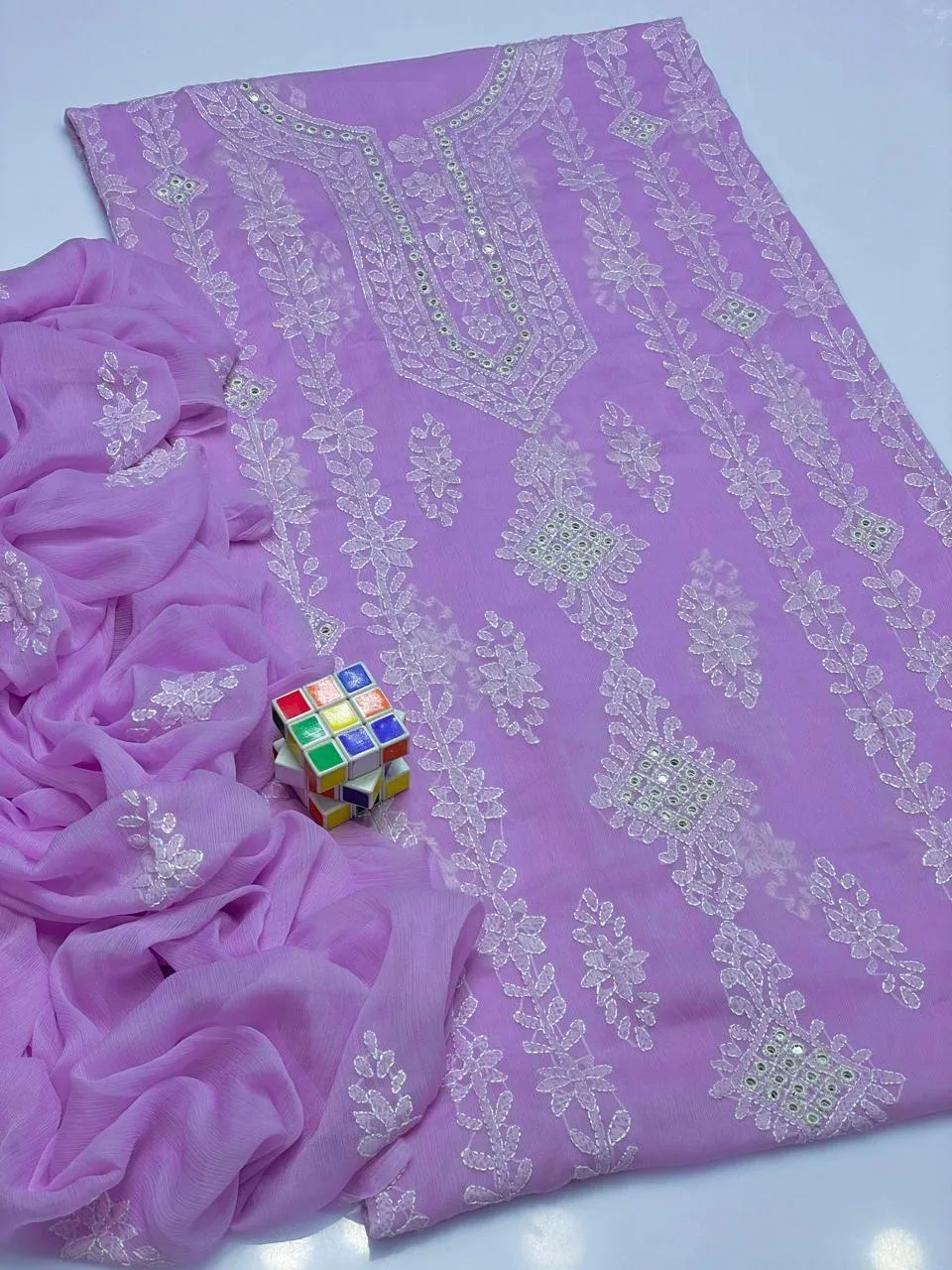 2 Pcs Women's Unstitched Sheesha Work Suit