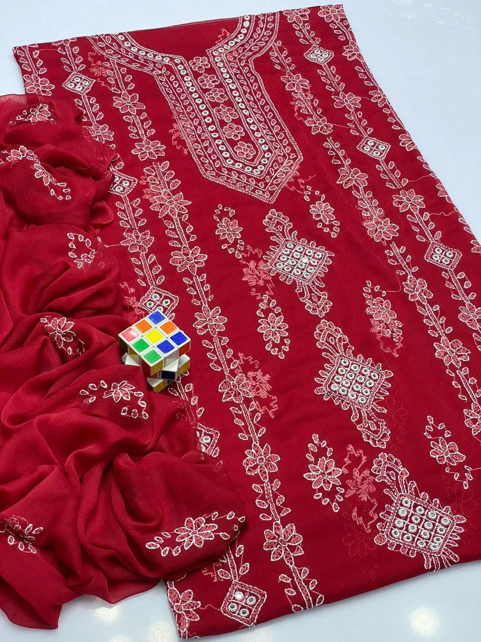 2 Pcs Women's Unstitched Sheesha Work Suit