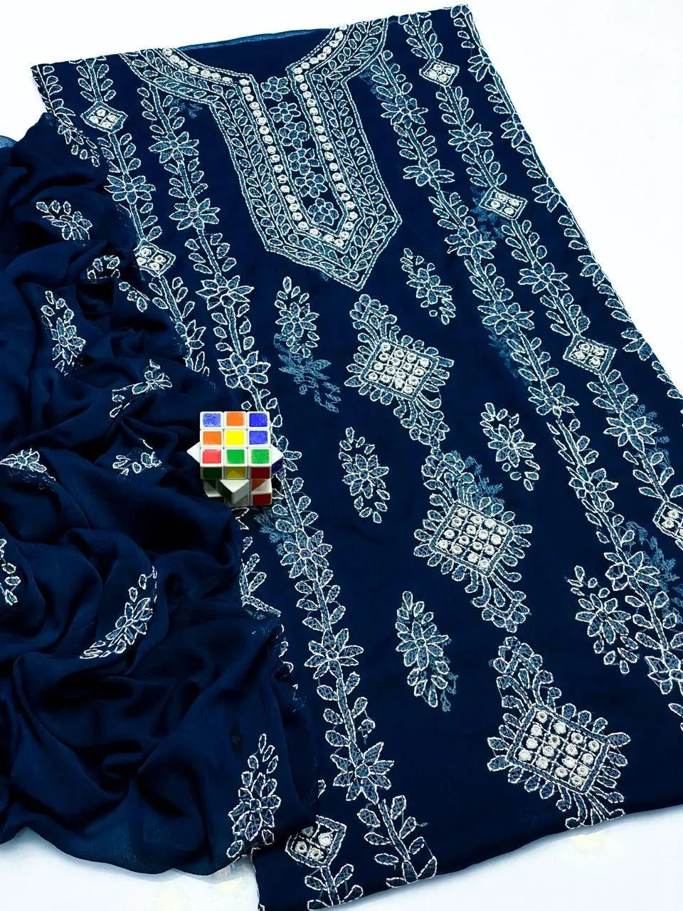 2 Pcs Women's Unstitched Sheesha Work Suit