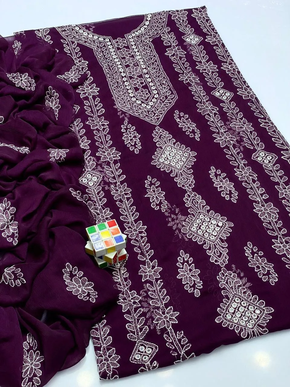 2 Pcs Women's Unstitched Sheesha Work Suit