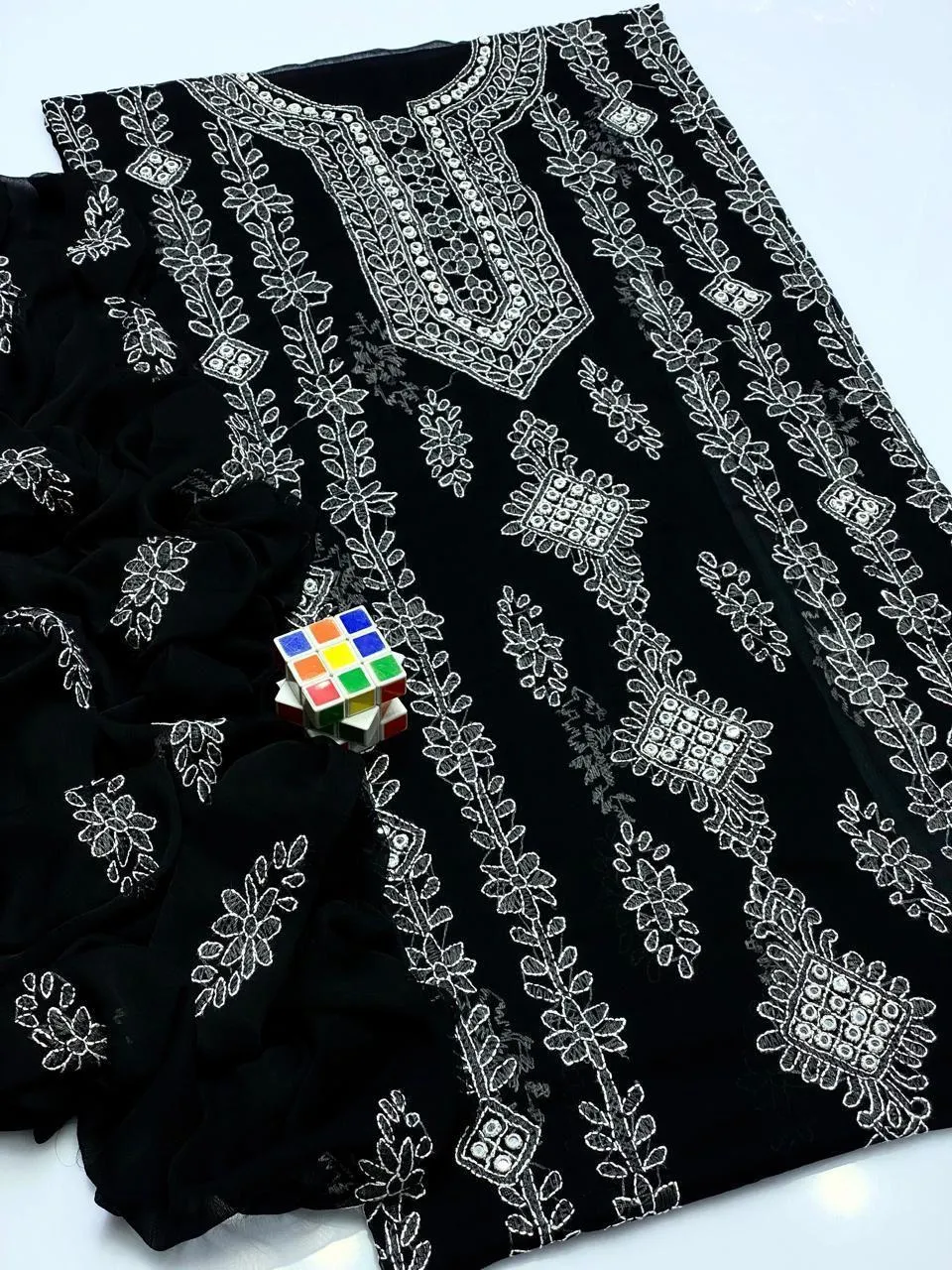 2 Pcs Women's Unstitched Sheesha Work Suit