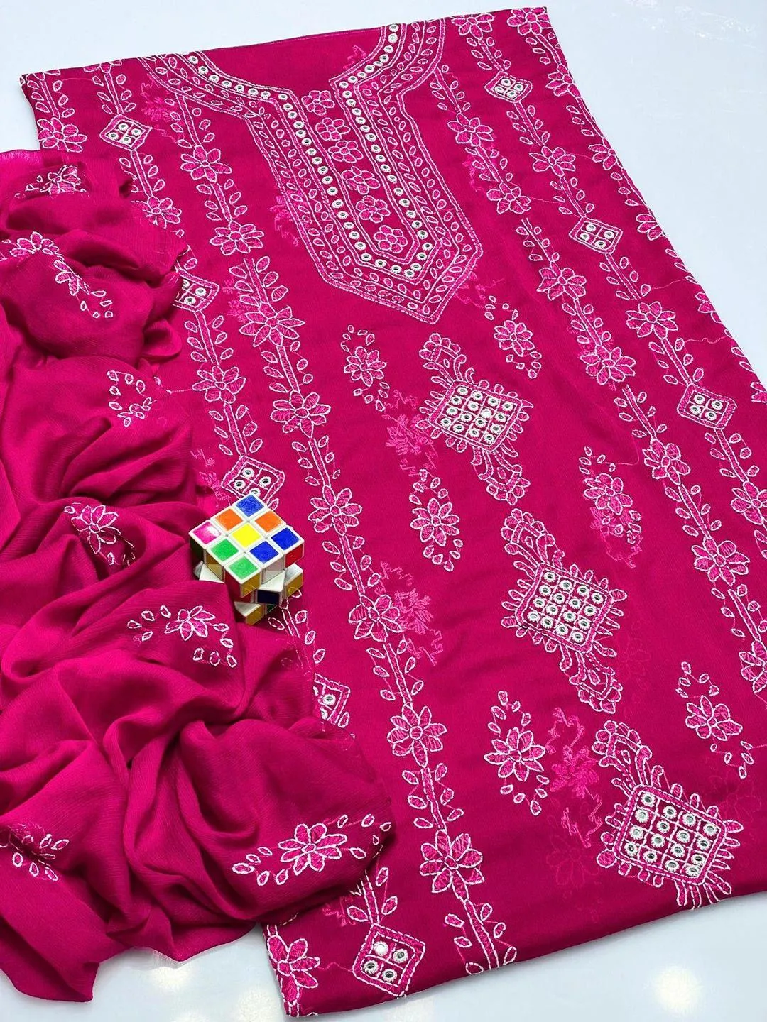 2 Pcs Women's Unstitched Sheesha Work Suit