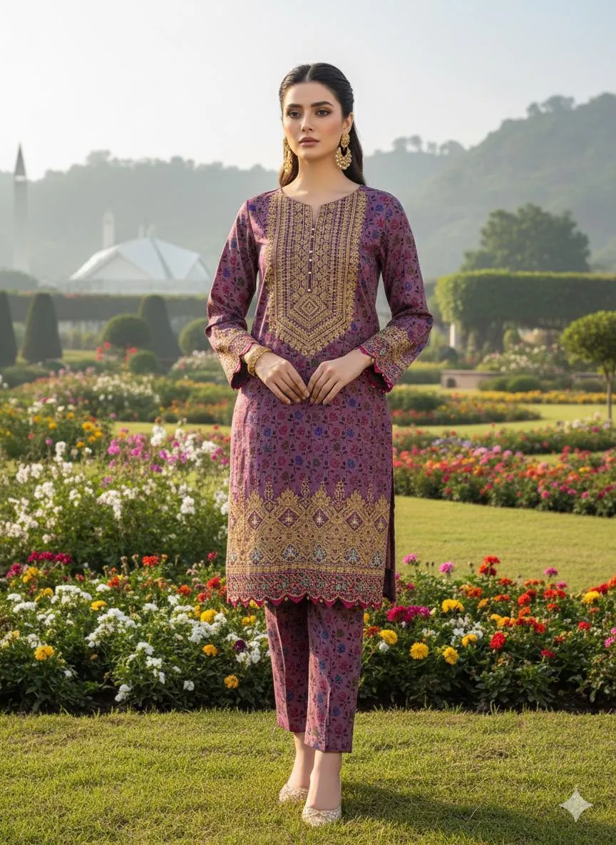 2 Pcs Women's Unstitched Sequins Suit