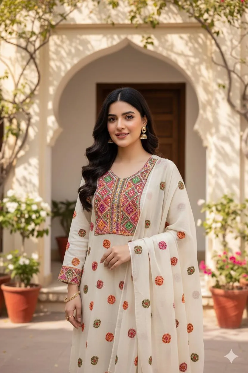 2 Pcs Women's Unstitched Sheesha Work Suit