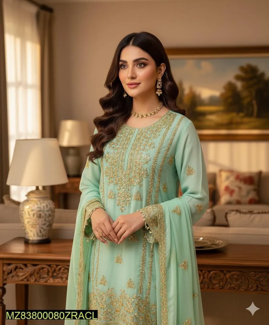 2 Pcs Women's Unstitched Gota Work Suit