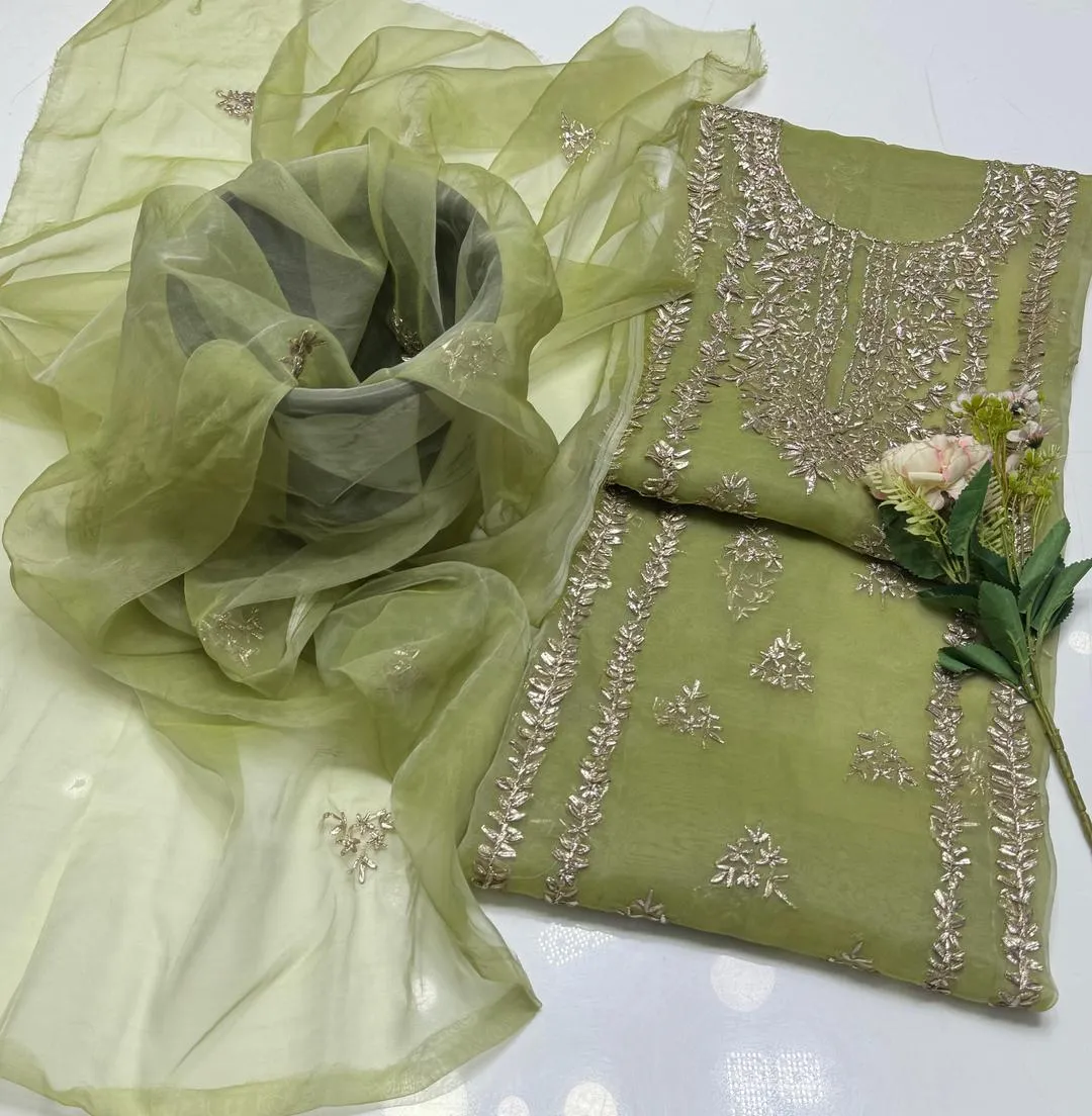 2 Pcs Women's Unstitched Gota Work Suit