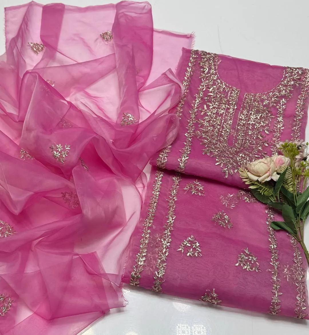 2 Pcs Women's Unstitched Gota Work Suit