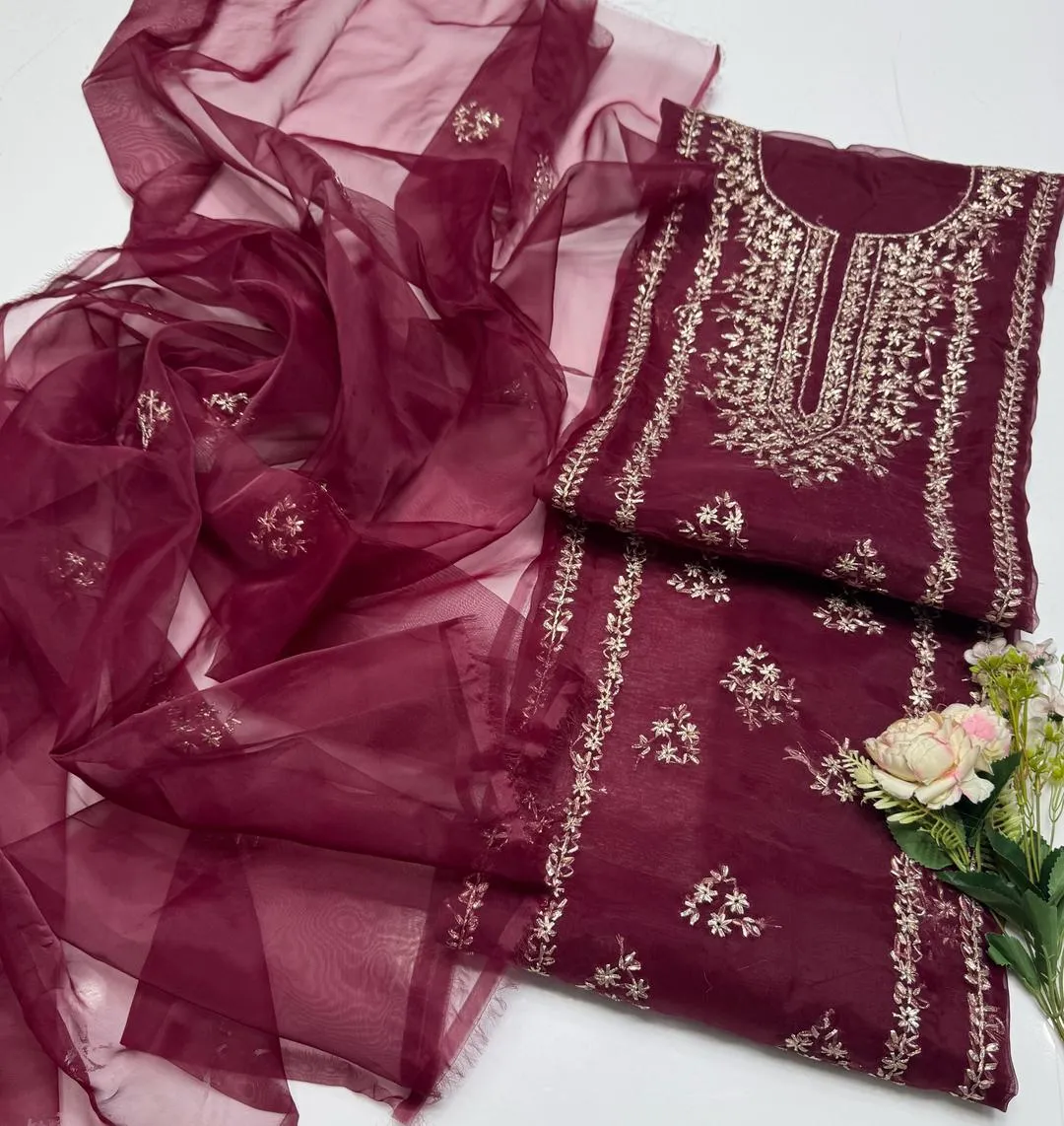 2 Pcs Women's Unstitched Gota Work Suit