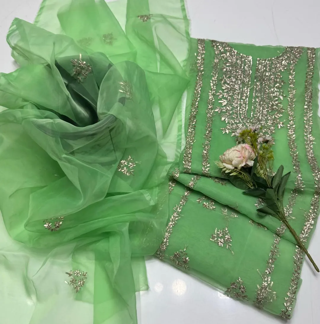 2 Pcs Women's Unstitched Gota Work Suit