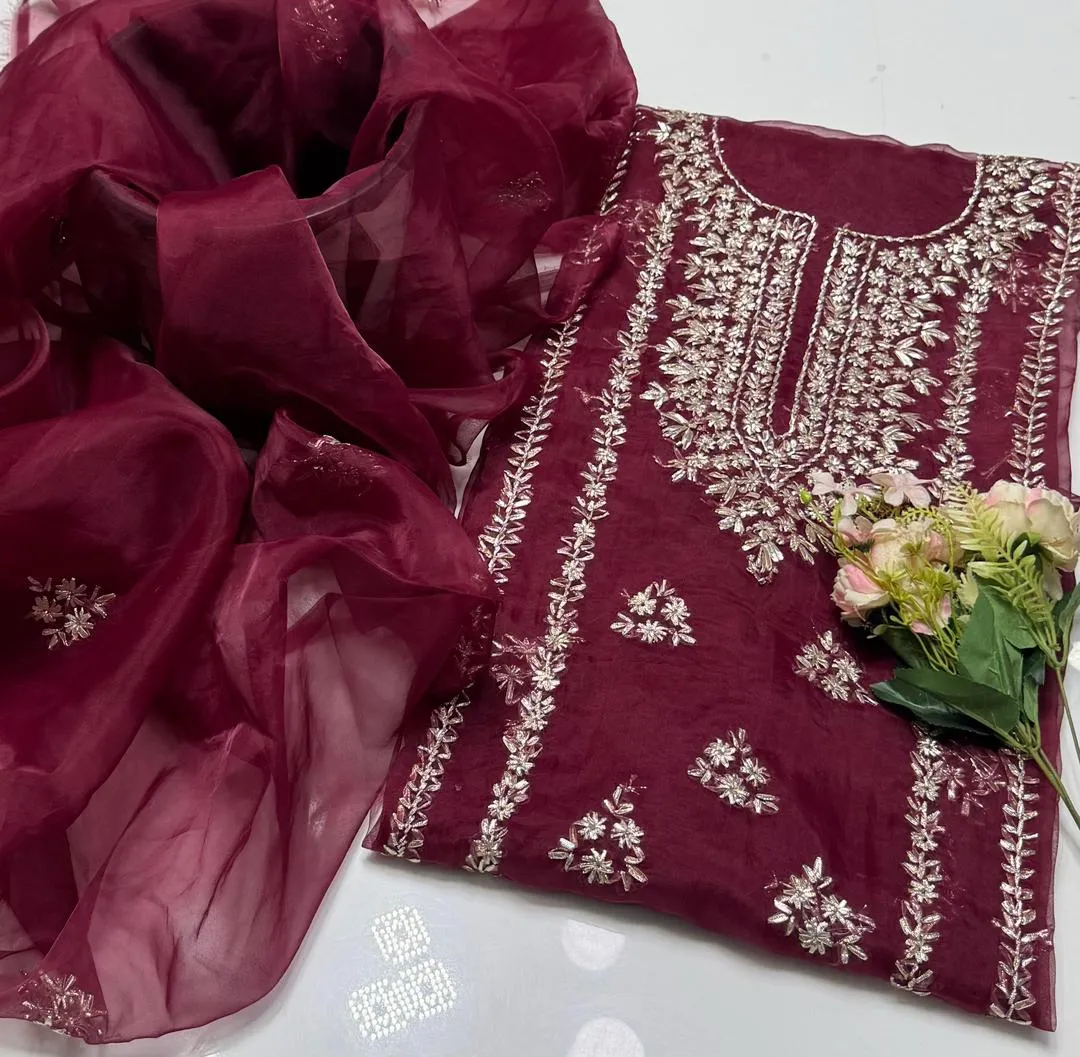 2 Pcs Women's Unstitched Gota Work Suit