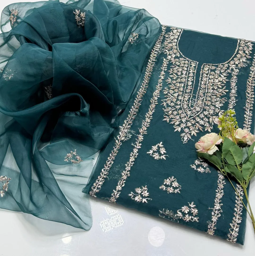 2 Pcs Women's Unstitched Gota Work Suit