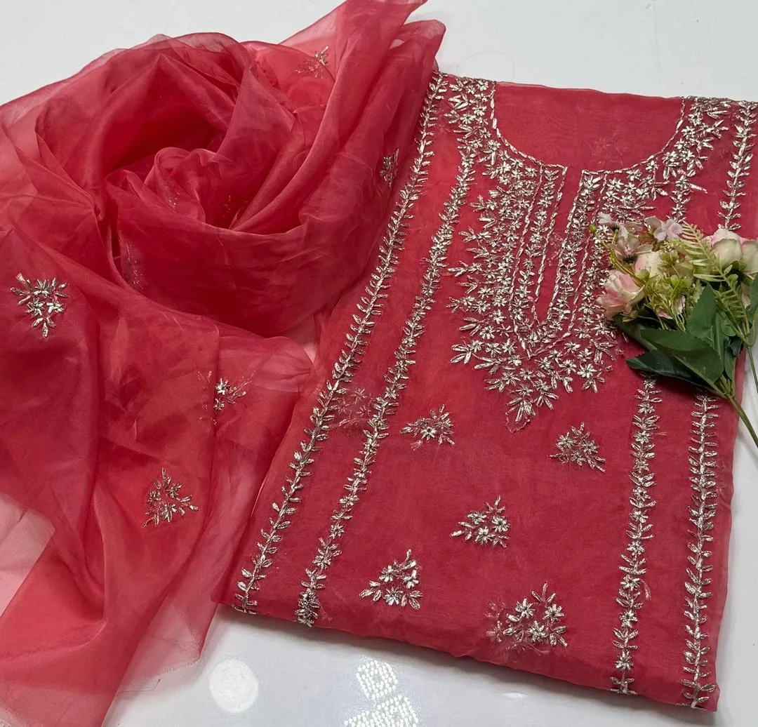 2 Pcs Women's Unstitched Gota Work Suit