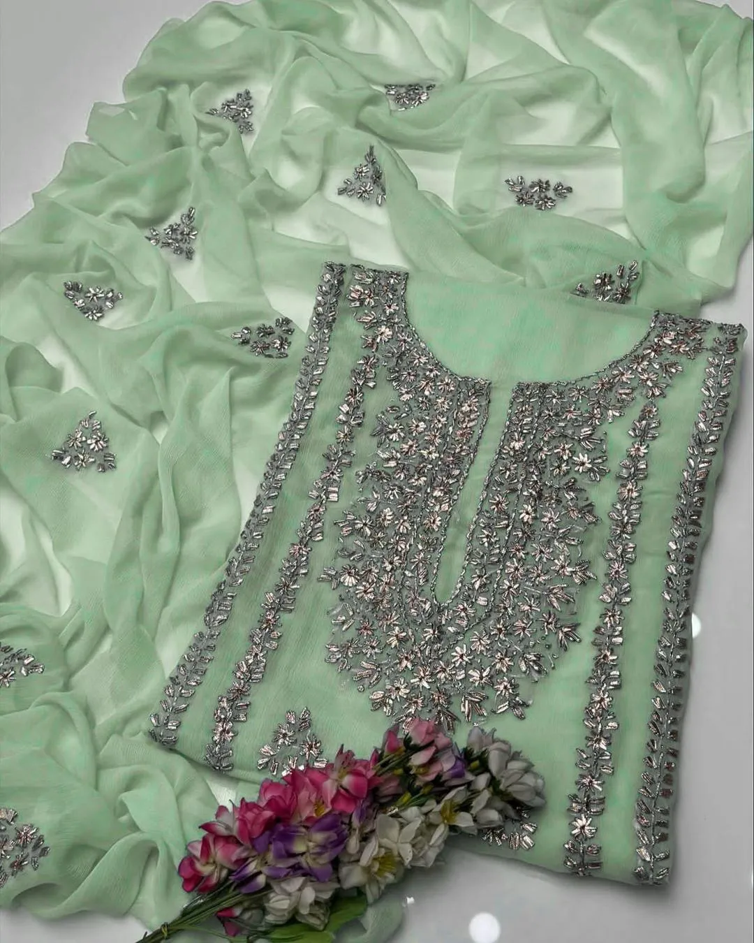 2 Pcs Women's Unstitched Gota Work Suit