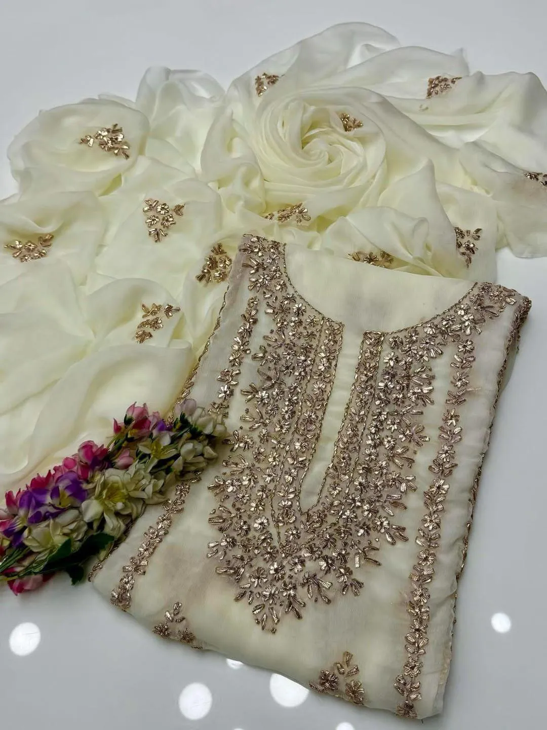 2 Pcs Women's Unstitched Gota Work Suit