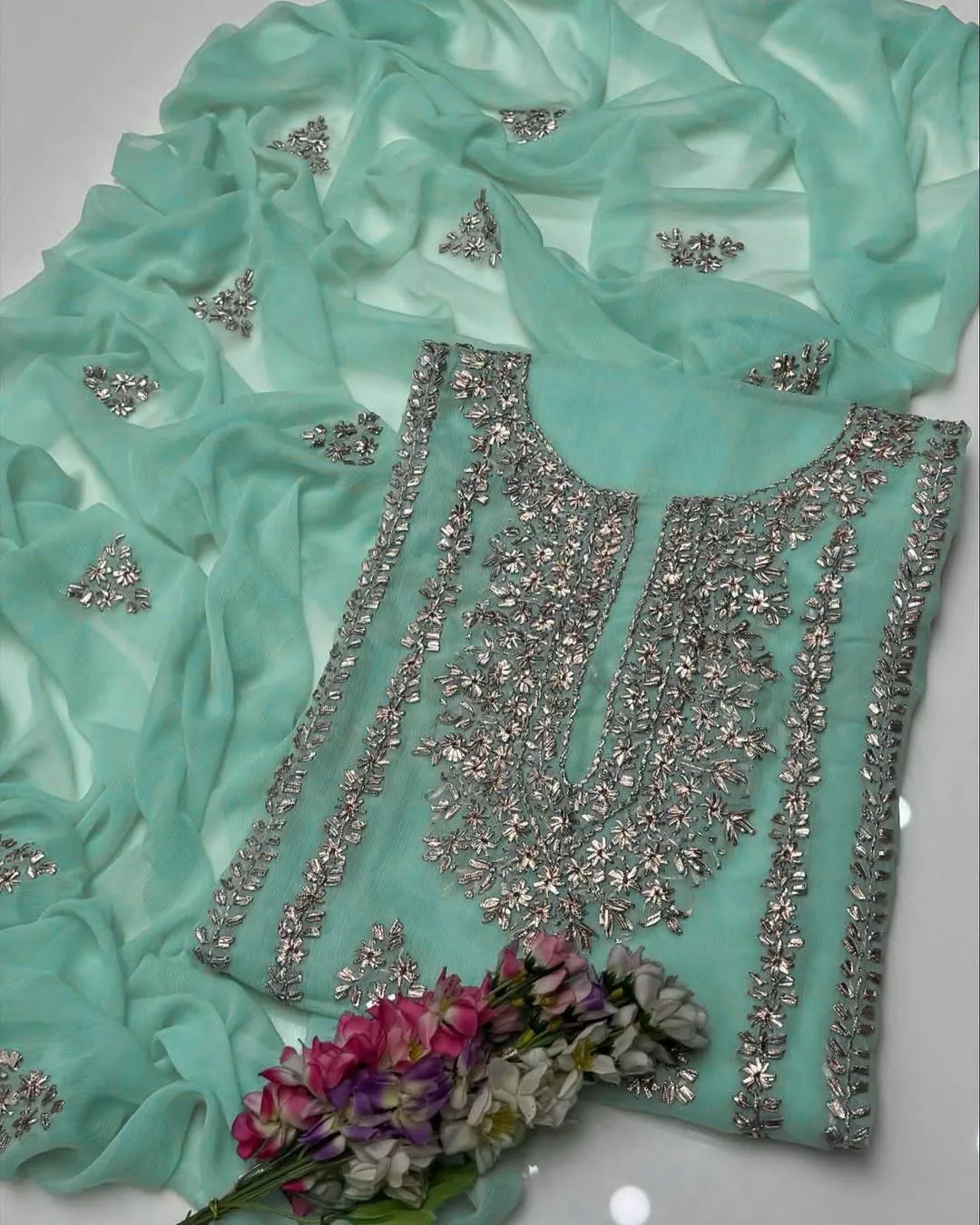 2 Pcs Women's Unstitched Gota Work Suit