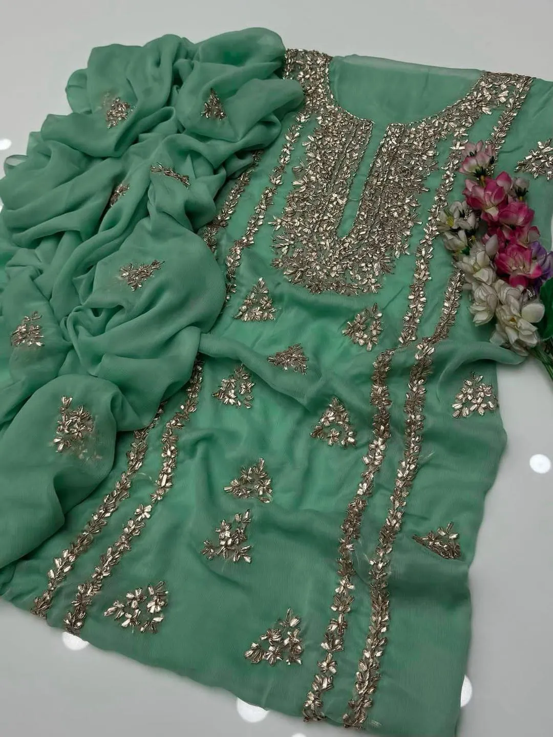 2 Pcs Women's Unstitched Gota Work Suit