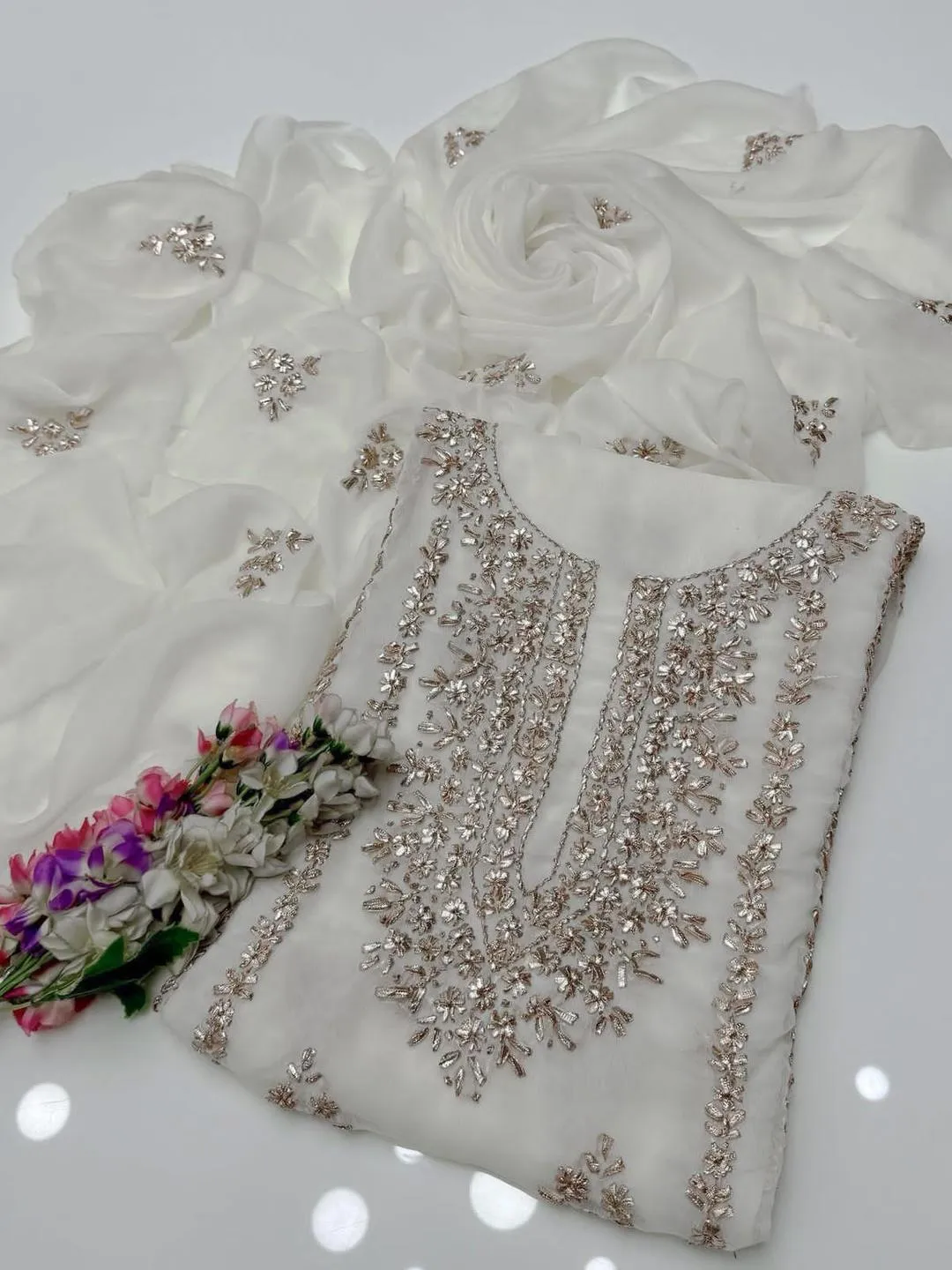 2 Pcs Women's Unstitched Gota Work Suit