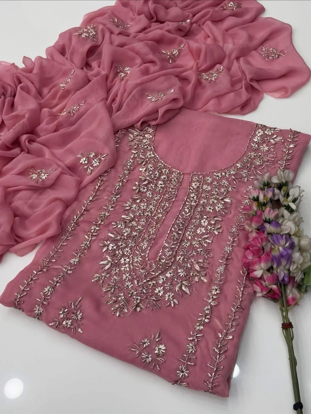 2 Pcs Women's Unstitched Gota Work Suit