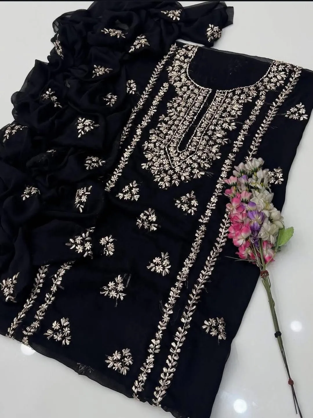 2 Pcs Women's Unstitched Gota Work Suit