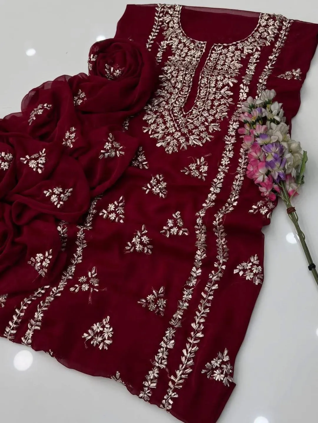 2 Pcs Women's Unstitched Gota Work Suit