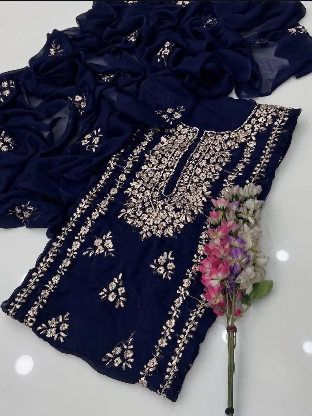 2 Pcs Women's Unstitched Gota Work Suit