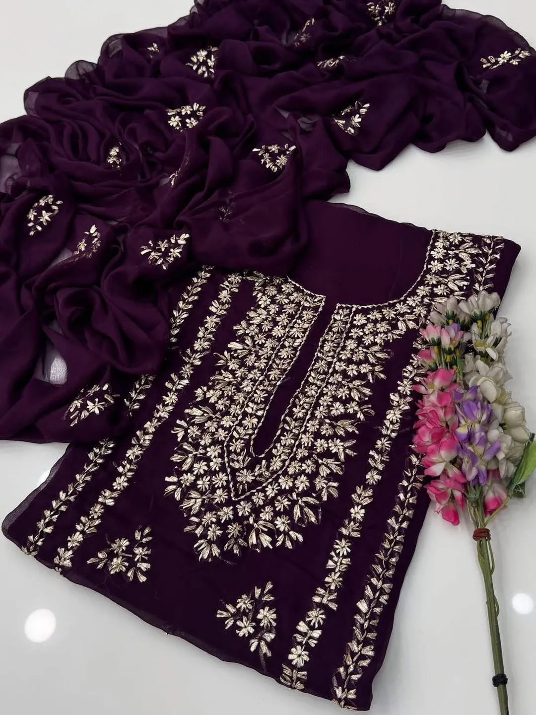 2 Pcs Women's Unstitched Gota Work Suit