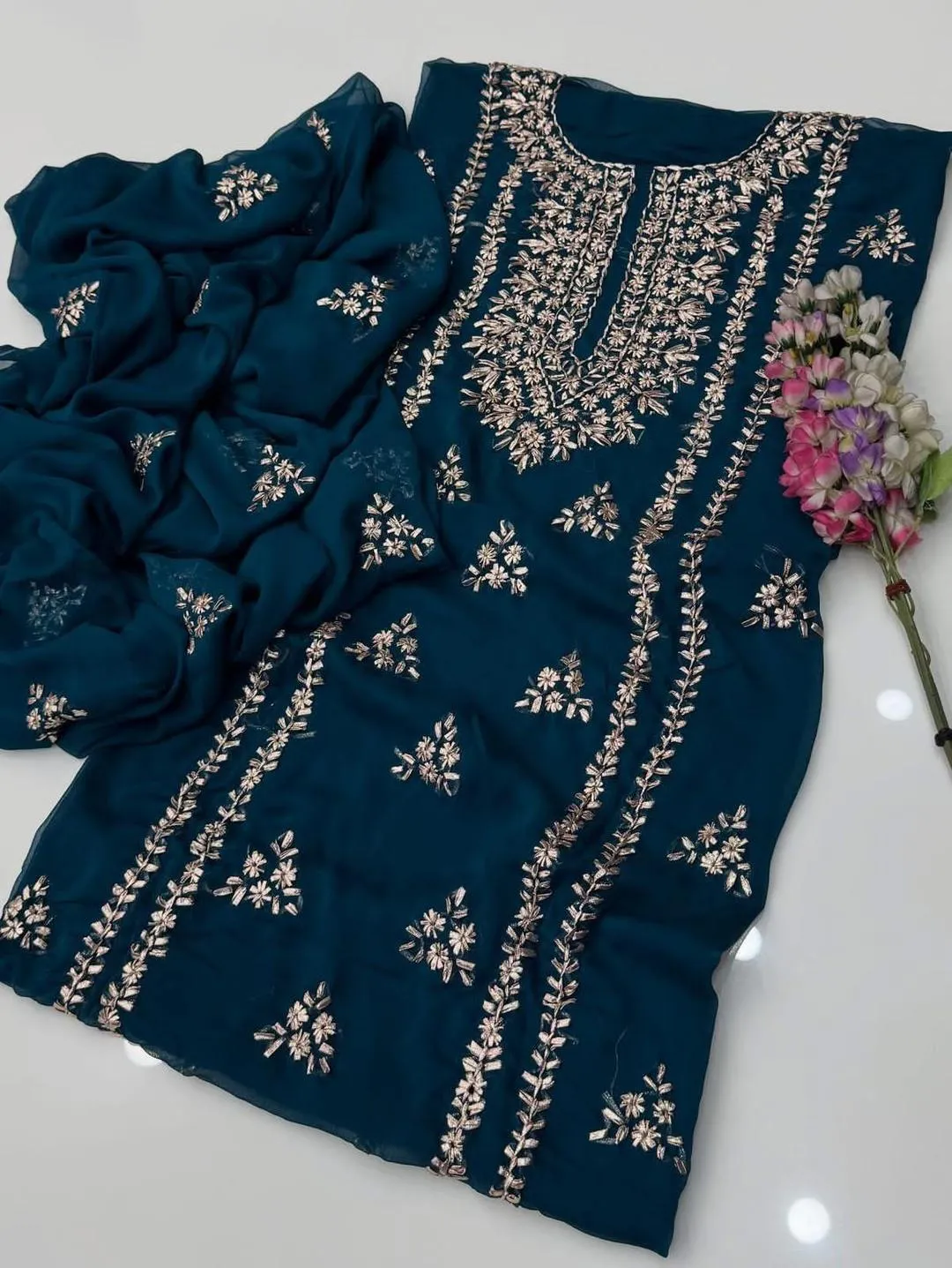 2 Pcs Women's Unstitched Gota Work Suit