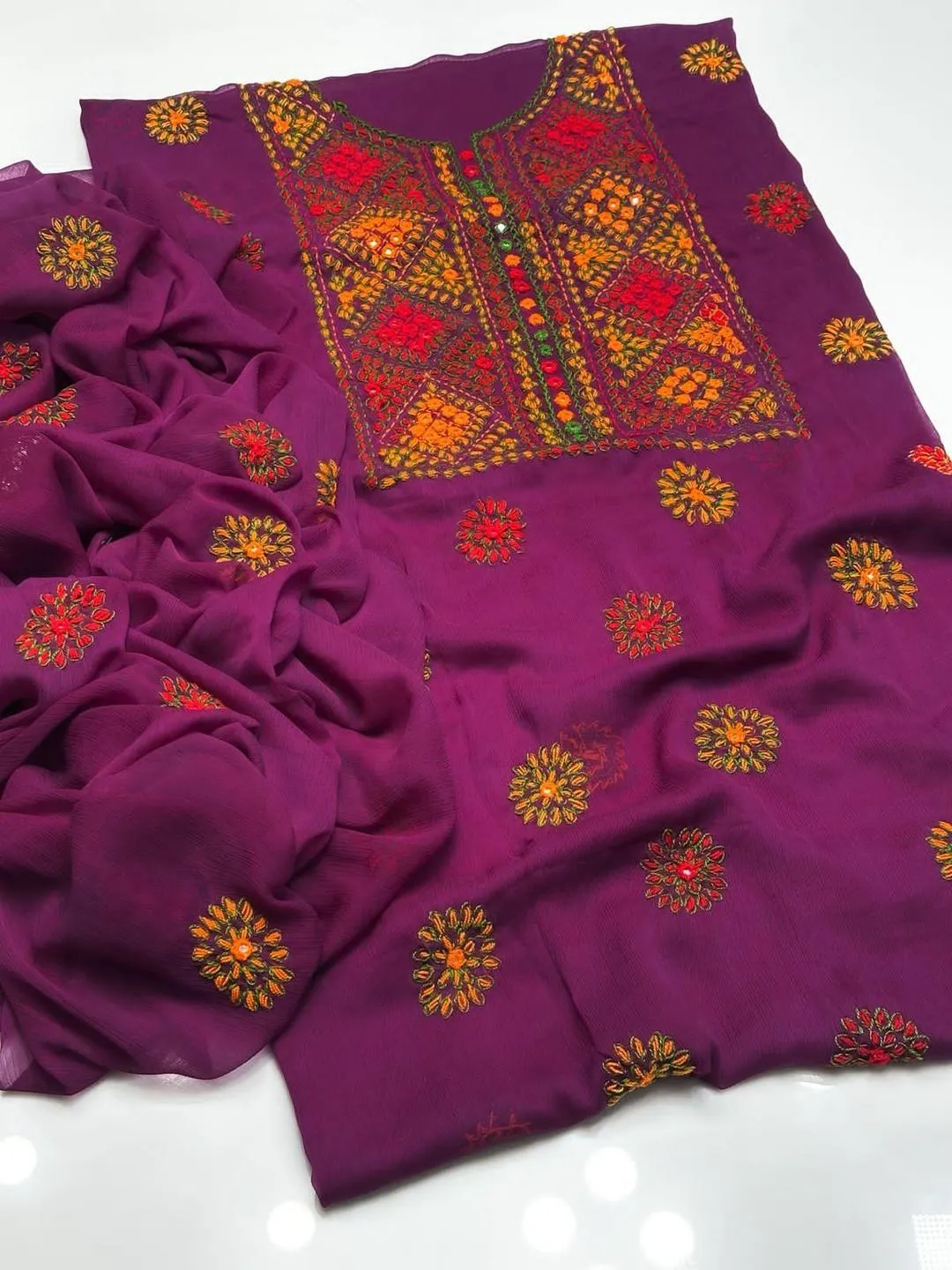 2 Pcs Women's Unstitched Hand Work Suit