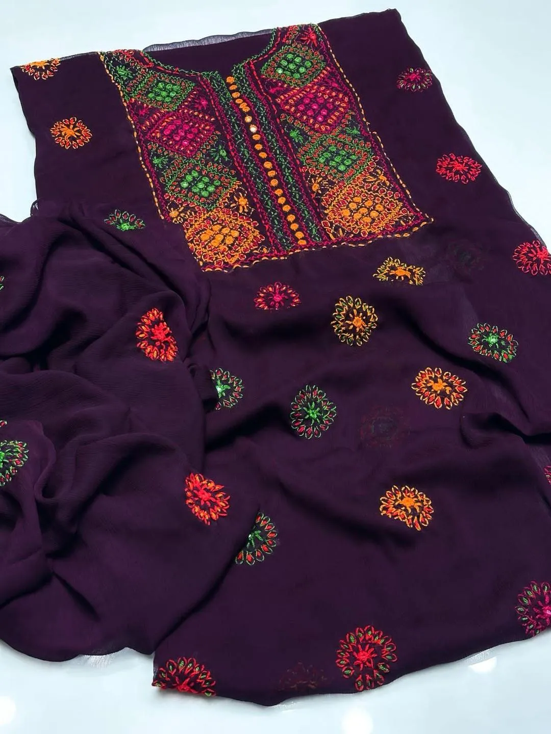 2 Pcs Women's Unstitched Hand Work Suit