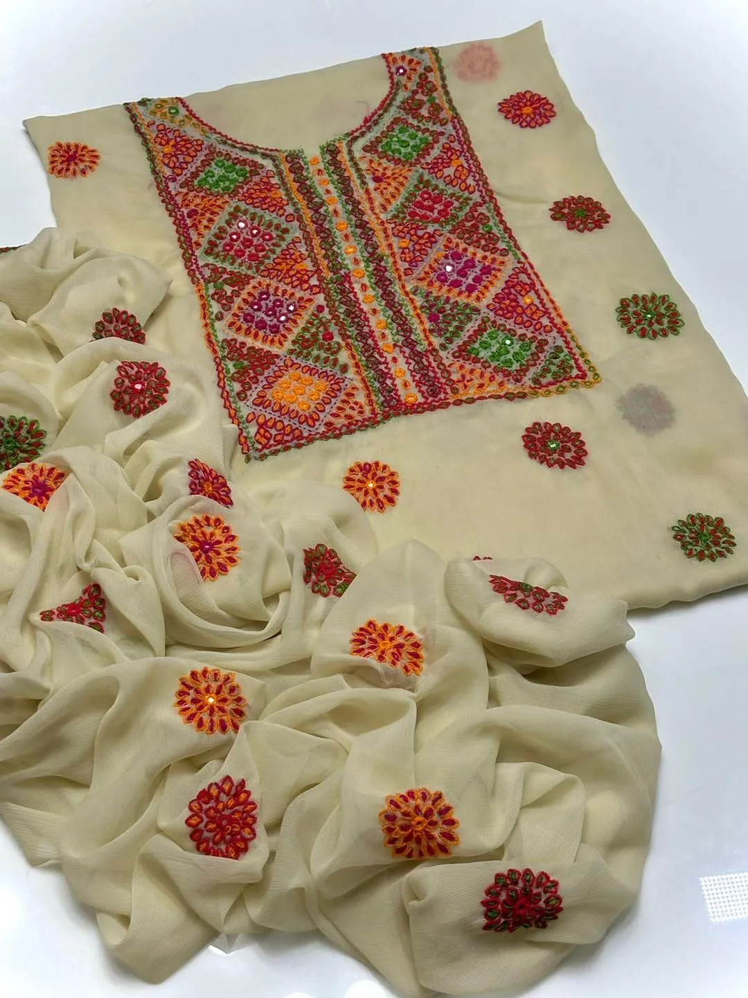 2 Pcs Women's Unstitched Hand Work Suit