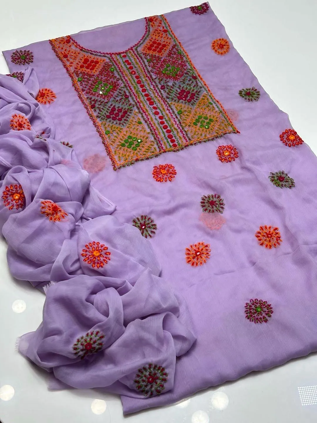 2 Pcs Women's Unstitched Hand Work Suit