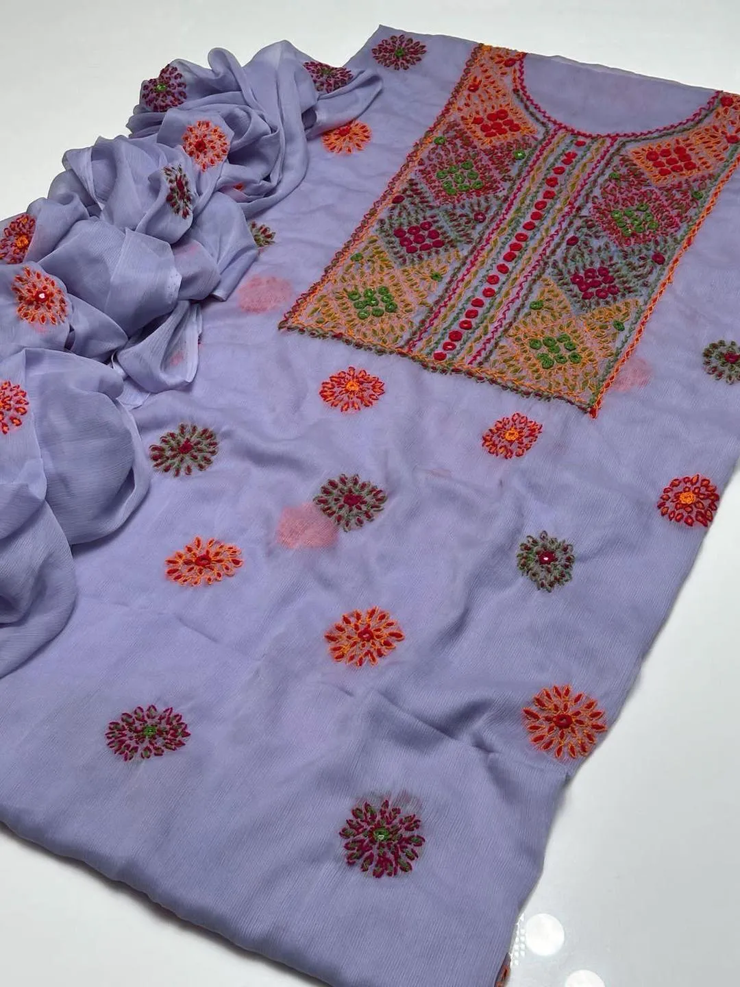 2 Pcs Women's Unstitched Hand Work Suit